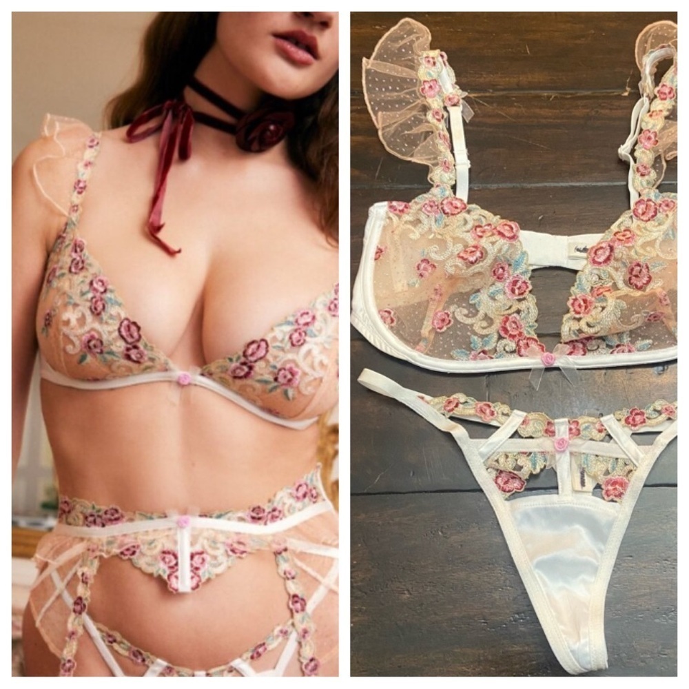 New! For Love And Lemons Pink and White Floral Siena Set 32DD/S 25039